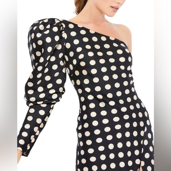 Mac Duggal One Sleeve Polka Dot Sheath Gown - Picture 4 of 6
